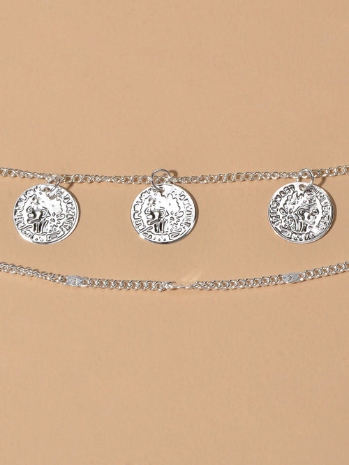 1 pc Boho Chic Double layer Silver Chain Cion Charm Anklet Foot Beach Jewellery